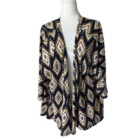 LuLaRoe Open Front Cascade Blue Aztec Kimono Sweater L - Picture 1 of 14